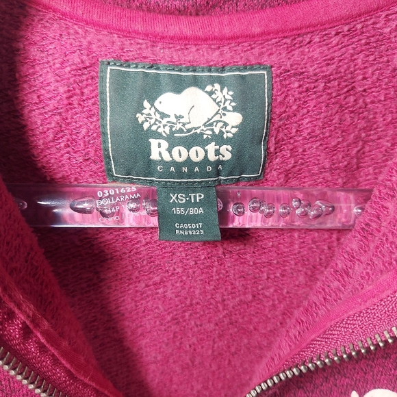 Roots 1/4 Zip Collared Heathered Cranberry Sweatshirt, Mens XS - Picture 6 of 9